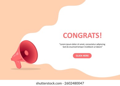 Megaphone with Congrats speech bubble. Loudspeaker. Banner for business, marketing and advertising. Vector illustration.