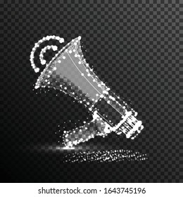 megaphone from connecting dot and line. light effect. vector illustration, isolated on transparent background