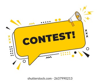 Megaphone with a Contest message inside a speech bubble banner. Ideal for use in business, marketing, and advertising