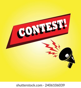 Megaphone with Contest speech bubble banner. Loudspeaker. Label for business, marketing and advertising