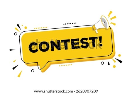 Megaphone with Contest speech bubble banner. Loudspeaker. Can be used for business, marketing and advertising.