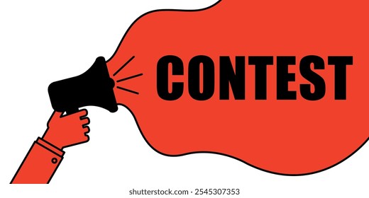 Megaphone with 'Contest' text in red speech bubble on white background.