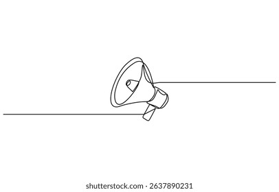 Megaphone continuous line drawing with color shapes, single one line art drawing of megaphone speaker for news and promotion vector illustration.