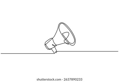 Megaphone continuous line drawing with color shapes, single one line art drawing of megaphone speaker for news and promotion vector illustration.
