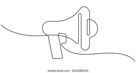 Megaphone Continuous Line Icon, Line art megaphone announcement, one continuous single line drawing speaker megaphone, One Continuous Line Drawing of Announcement Icon.