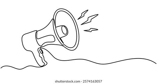 Megaphone Continuous Line Icon, Continuous Line Drawing of Refer A Friend Icon. Hand Drawn Symbol Vector Illustration, One Continuous Line Drawing of Announcement Icon. Single Line Vector Illustration