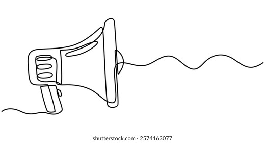 Megaphone Continuous Line Icon, Continuous Line Drawing of Refer A Friend Icon. Hand Drawn Symbol Vector Illustration, One Continuous Line Drawing of Announcement Icon. Single Line Vector Illustration