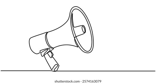 Megaphone Continuous Line Icon, Continuous Line Drawing of Refer A Friend Icon. Hand Drawn Symbol Vector Illustration, One Continuous Line Drawing of Announcement Icon. Single Line Vector Illustration