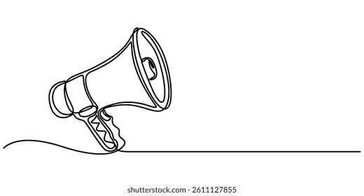 Megaphone Continuous Line Icon, Continuous Line Drawing of Refer A Friend Icon. Hand Drawn Symbol Vector Illustration, One Continuous Line Drawing of Announcement Icon. Single Line Vector Illustration