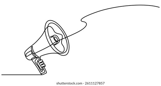 Megaphone Continuous Line Icon, Continuous Line Drawing of Refer A Friend Icon. Hand Drawn Symbol Vector Illustration, One Continuous Line Drawing of Announcement Icon. Single Line Vector Illustration