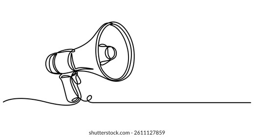 Megaphone Continuous Line Icon, Continuous Line Drawing of Refer A Friend Icon. Hand Drawn Symbol Vector Illustration, One Continuous Line Drawing of Announcement Icon. Single Line Vector Illustration