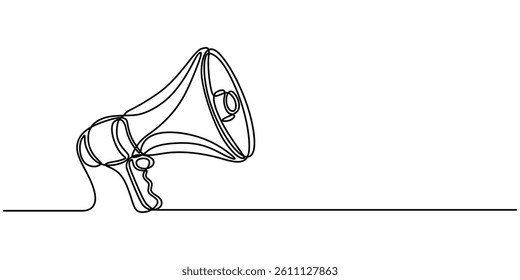 Megaphone Continuous Line Icon, Continuous Line Drawing of Refer A Friend Icon. Hand Drawn Symbol Vector Illustration, One Continuous Line Drawing of Announcement Icon. Single Line Vector Illustration