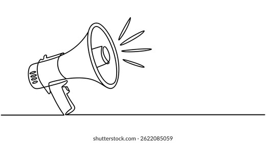 Megaphon Continuous Line Icon, Continuous line drawing Halten von Hand Megaphon Lautsprecher Single Line Icon Vektorgrafik, Megaphon Icon Continuous one line drawing, Public Horn Speaker in one.