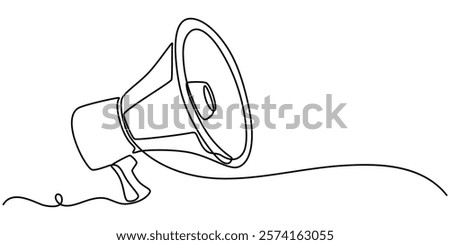 Megaphone Continuous Line Icon, Continuous Line Drawing of Refer A Friend Icon. Hand Drawn Symbol Vector Illustration, One Continuous Line Drawing of Announcement Icon. Single Line Vector Illustration