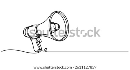 Megaphone Continuous Line Icon, Continuous Line Drawing of Refer A Friend Icon. Hand Drawn Symbol Vector Illustration, One Continuous Line Drawing of Announcement Icon. Single Line Vector Illustration