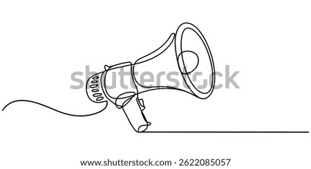 Megaphone Continuous Line Icon, Continuous line drawing Holding by hand megaphone Speaker Single Line Icon vector illustration, Megaphone icon continuous one line drawing, Public horn speaker in one.