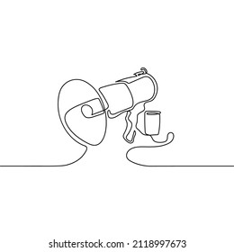 A megaphone and a continuous line of public horn speakers The illustration of continuous lines is created using a loudspeaker. A vector logo for a sale, a job opening, or an event announcement.