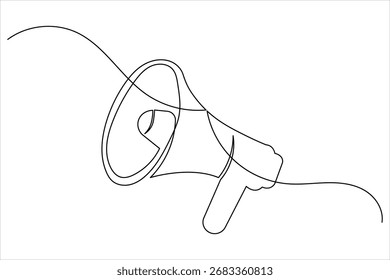 Megaphone continuous one line art drawing communication loudspeaker vector illustration