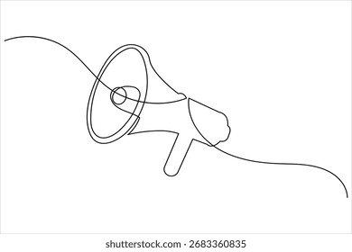 Megaphone continuous one line art drawing communication loudspeaker vector illustration