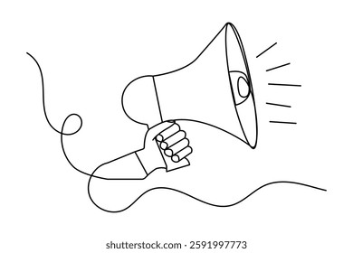 Megaphone Continuous One Line drawing of Isolated outline vector design with  white Background