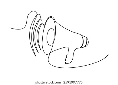 Megaphone Continuous One Line drawing of Isolated outline vector design with  white Background