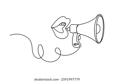 Megaphone Continuous One Line drawing of Isolated outline vector design with  white Background