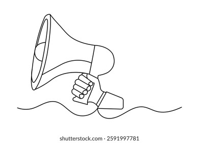 Megaphone Continuous One Line drawing of Isolated outline vector design with  white Background