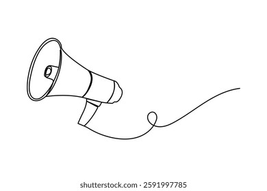 Megaphone Continuous One Line drawing of Isolated outline vector design with  white Background