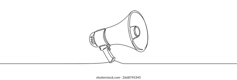 Megaphone continuous one line drawing. Loudspeaker symbol.