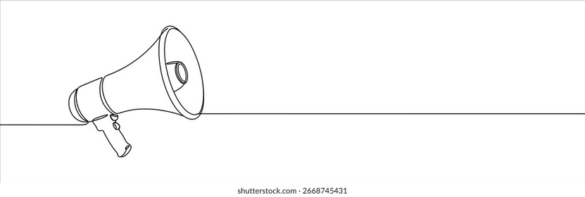 Megaphone continuous one line drawing. Loudspeaker symbol.