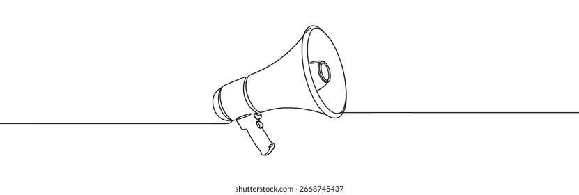 Megaphone continuous one line drawing. Loudspeaker symbol.