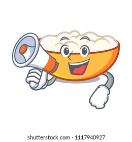 With megaphone cottage cheese character cartoon