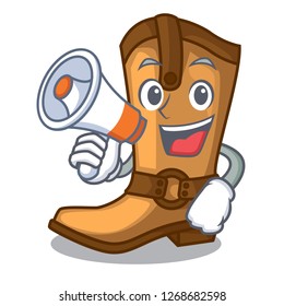 With megaphone cowboy boots in the shape cartoon