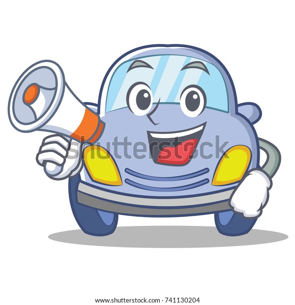 With megaphone cute\
car character cartoon