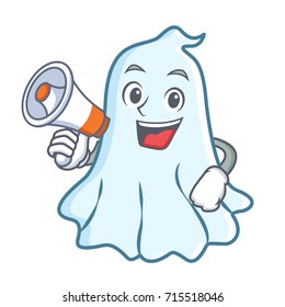 With megaphone cute ghost character cartoon