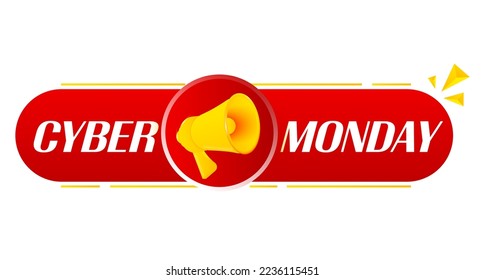 Megaphone with cyber monday on white background. Megaphone banner. Web design. Vector
