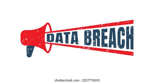 Megaphone Data breach sign or stamp on white background, vector illustration