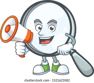 With megaphone design magnifying glass cartoon character style.