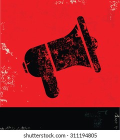 Megaphone design on red background, grunge vector