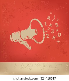 Megaphone design on red background, grunge vector