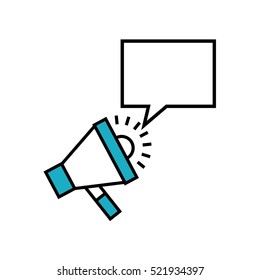 megaphone device and communication bubble icon over white background. vector illustration