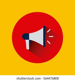 megaphone device icon over red circle and yellow background. colorful design. vector illustration
