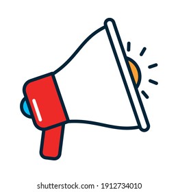 megaphone device icon over white background, line and fill style, vector illustration