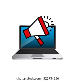 megaphone device and laptop computer over white background. vector illustration