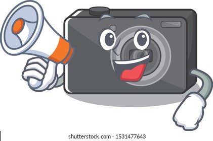 With megaphone digital camera in the cartoon shape