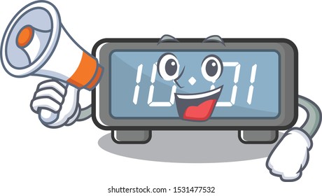 With megaphone digital clock isolated in the mascot
