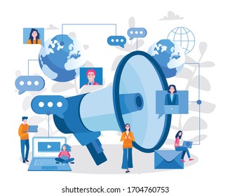 Megaphone. Digital marketing, SMM, Vector illustration for web banner, infographics, mobile. promotion on Internet and social media.Service advertisement.