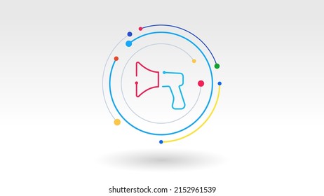 Megaphone Digital Tech Logo Icon Button Dot Line Elements Background