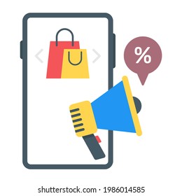 Megaphone mit Discount-Blase, die ein Konzept der Verkaufsförderung Vektordesign  