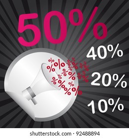 megaphone with discount over black background. vector